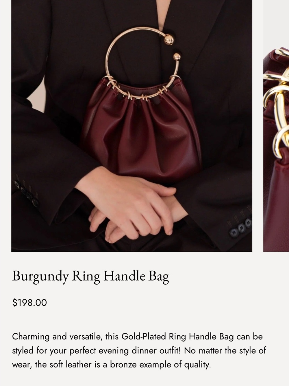 Verafied Burgundy Ring Handle Women’s Bag - Picture 2 of 6